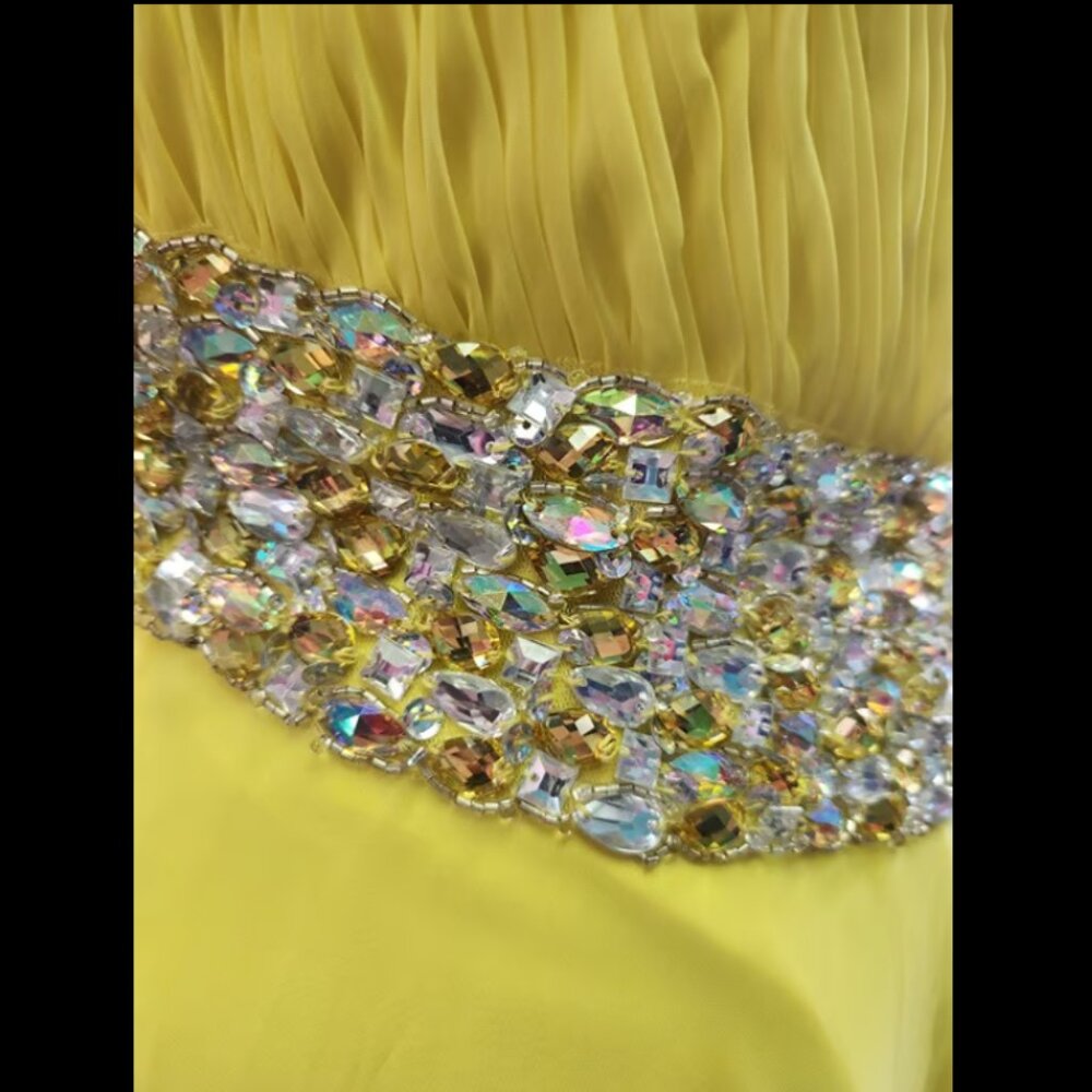 Mori Lee 95098 Size 6 Yellow Chiffon Strapless Prom Dress Evening Formal - Picture 8 of 8